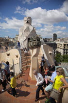 Spain, Catalonia, Barcelona, La Pedrera or Casa Mila on Passeig de Gracia, deisgned by Antoni Gaudi