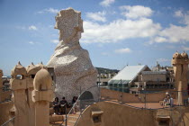 Spain, Catalonia, Barcelona, La Pedrera or Casa Mila on Passeig de Gracia, deisgned by Antoni Gaudi