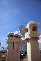 Spain, Catalonia, Barcelona, La Pedrera or Casa Mila on Passeig de Gracia, deisgned by Antoni Gaudi