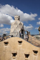 Spain, Catalonia, Barcelona, La Pedrera or Casa Mila on Passeig de Gracia, deisgned by Antoni Gaudi