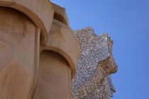 Spain, Catalonia, Barcelona, La Pedrera or Casa Mila on Passeig de Gracia, deisgned by Antoni Gaudi