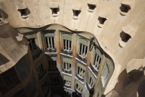 Spain, Catalonia, Barcelona, La Pedrera or Casa Mila on Passeig de Gracia, deisgned by Antoni Gaudi