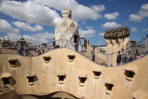 Spain, Catalonia, Barcelona, La Pedrera or Casa Mila on Passeig de Gracia, deisgned by Antoni Gaudi