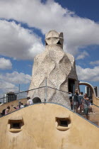 Spain, Catalonia, Barcelona, La Pedrera or Casa Mila on Passeig de Gracia, deisgned by Antoni Gaudi