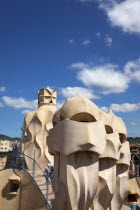 Spain, Catalonia, Barcelona, La Pedrera or Casa Mila on Passeig de Gracia, deisgned by Antoni Gaudi
