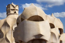 Spain, Catalonia, Barcelona, La Pedrera or Casa Mila on Passeig de Gracia, designed by Antoni Gaudi.