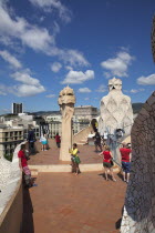 Spain, Catalonia, Barcelona, La Pedrera or Casa Mila on Passeig de Gracia, designed by Antoni Gaudi.