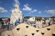 Spain, Catalonia, Barcelona, La Pedrera or Casa Mila on Passeig de Gracia, designed by Antoni Gaudi.