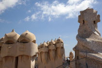 Spain, Catalonia, Barcelona, La Pedrera or Casa Mila on Passeig de Gracia, designed by Antoni Gaudi.