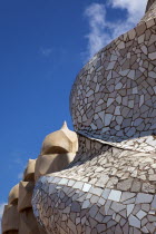 Spain, Catalonia, Barcelona, La Pedrera or Casa Mila on Passeig de Gracia, designed by Antoni Gaudi.