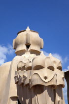 Spain, Catalonia, Barcelona, La Pedrera or Casa Mila on Passeig de Gracia, designed by Antoni Gaudi.