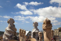 Spain, Catalonia, Barcelona, La Pedrera or Casa Mila on Passeig de Gracia, designed by Antoni Gaudi.