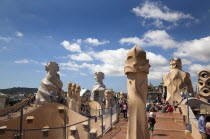 Spain, Catalonia, Barcelona, La Pedrera or Casa Mila on Passeig de Gracia, designed by Antoni Gaudi.