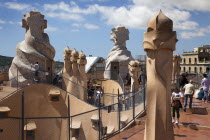 Spain, Catalonia, Barcelona, La Pedrera or Casa Mila on Passeig de Gracia, designed by Antoni Gaudi.