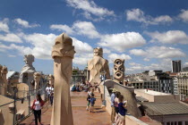 Spain, Catalonia, Barcelona, La Pedrera or Casa Mila on Passeig de Gracia, designed by Antoni Gaudi.