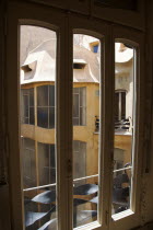 Spain, Catalonia, Barcelona, La Pedrera or Casa Mila on Passeig de Gracia, designed by Antoni Gaudi, window detail in the Apartment