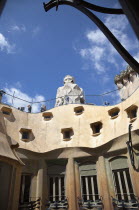 Spain, Catalonia, Barcelona, La Pedrera or Casa Mila on Passeig de Gracia, designed by Antoni Gaudi.