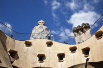 Spain, Catalonia, Barcelona, La Pedrera or Casa Mila on Passeig de Gracia, designed by Antoni Gaudi.