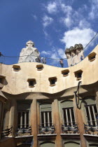 Spain, Catalonia, Barcelona, La Pedrera or Casa Mila on Passeig de Gracia, designed by Antoni Gaudi.