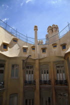 Spain, Catalonia, Barcelona, La Pedrera or Casa Mila on Passeig de Gracia, designed by Antoni Gaudi.