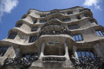 Spain, Catalonia, Barcelona, La Pedrera or Casa Mila on Passeig de Gracia, designed by Antoni Gaudi.