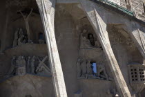 Spain, Catalonia, Barcelona, exterior of La Sagrada Familia, designed by Antoni Gaudi.