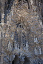 Spain, Catalonia, Barcelona, exterior of La Sagrada Familia, designed by Antoni Gaudi.