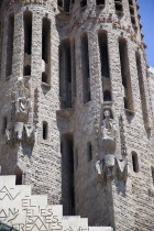 Spain, Catalonia, Barcelona, exterior of La Sagrada Familia, designed by Antoni Gaudi.