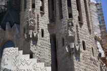 Spain, Catalonia, Barcelona, exterior of La Sagrada Familia, designed by Antoni Gaudi.