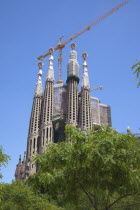 Spain, Catalonia, Barcelona, exterior of La Sagrada Familia, designed by Antoni Gaudi.