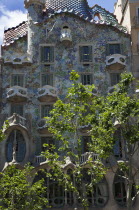 Spain, Catalonia, Barcelona, Exterior of Casa Batllo on Passeig de Gracia, designed by Antoni Gaudi.