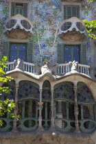 Spain, Catalonia, Barcelona, Exterior of Casa Batllo on Passeig de Gracia, designed by Antoni Gaudi.