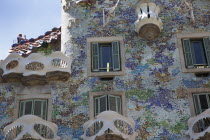 Spain, Catalonia, Barcelona, Exterior of Casa Batllo on Passeig de Gracia, designed by Antoni Gaudi.