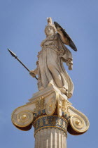 Greece, Attica, Athens, Statue of Athena outside the Academy of Arts.