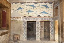 Greece, Crete, Knossos, Dolphin fresco in the Queen's Megaron, Knossos Palace.