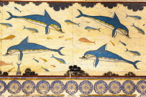 Greece, Crete, Knossos, Dolphin fresco in the Queen's Megaron, Knossos Palace.