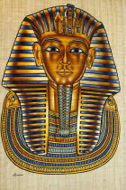 Egypt, Cairo, Painting of Tutankhamun's death mask on papyrus paper.