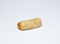 Food, Cooked, Vegetables, Single fried vegetable spring roll on a white background.