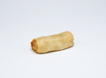 Food, Cooked, Vegetables, Single fried vegetable spring roll on a white background.