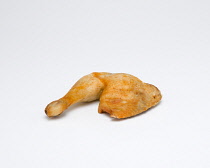 Food, Cooked, Poultry, Single fried chicken quarter on a white background.