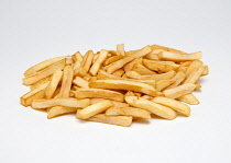 Food, Cooked, Vegetables, Large portion of potato chips on a white background.