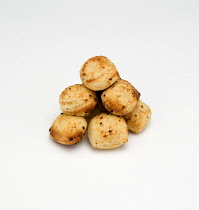 Food, Cooked, Bread, Group of dough balls on a white background.