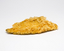 Food, Cooked, Fish, Single portion of battered plaice on a white background.