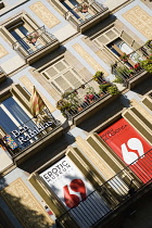 Spain, Catalonia, Barcelona, Facade of the Erotic Museum on La Rambla in the Old Town district.