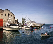 Barbados, Bridgetown, Docked yachts and sailboats at the Careenage marina.