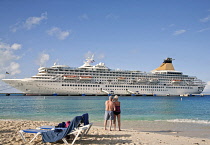 Turks and Caicos Islands, Grand Turk, View of cruise ship from beach.