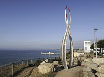 England, Dorset, Bournemouth, Red Arrows Memorial on East Cliff above the beach.