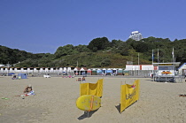England, Dorset, Bournemouth, Lifeguard Station on the beach.
