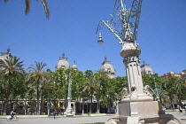 Spain, Catalonia, Barcelona, Parc de la Ciutadella with the roof of Palau de Justica visible.