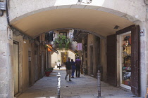 Spain, Catalonia, Barcelona, shops in the narrow streets of La Ribera.